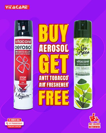 Picture of Vitacare Air Freshener Anti -Tobacco Spray 300 ml FREE with Vitacare Aerosol Mosquito Killer 300 ml